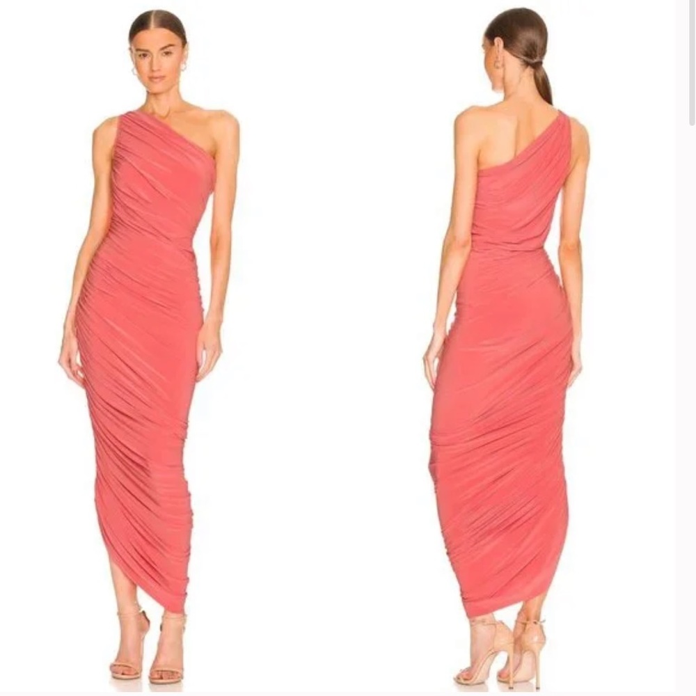 Norma Kamali Diana One Shoulder Ruched Dress in Papaya / Coral